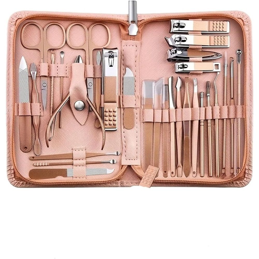 30-Piece Professional Manicure Set，Features Stainless Steel Tools, Carbon Steel Clippers & Travel Case for Women's Home and Travel Grooming，Luxury Nail Care Gift for Her(rose gold) VXN Beauty