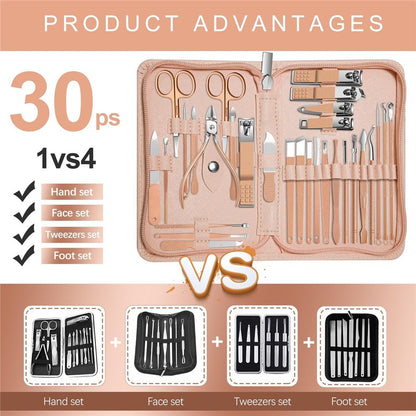 30-Piece Professional Manicure Set，Features Stainless Steel Tools, Carbon Steel Clippers & Travel Case for Women's Home and Travel Grooming，Luxury Nail Care Gift for Her(rose gold) VXN Beauty
