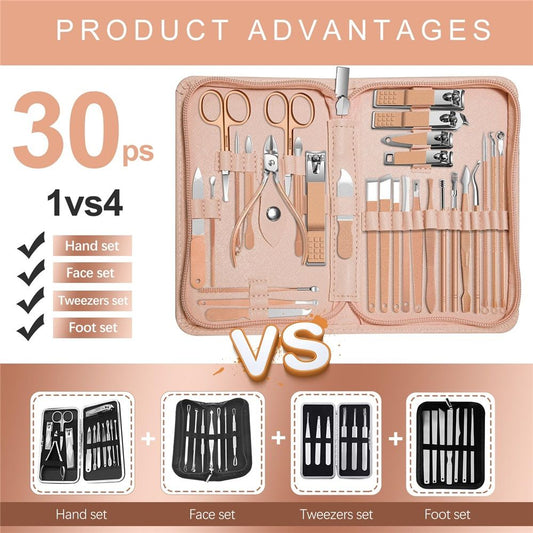 30-Piece Professional Manicure Set，Features Stainless Steel Tools, Carbon Steel Clippers & Travel Case for Women's Home and Travel Grooming，Luxury Nail Care Gift for Her(rose gold) VXN Beauty