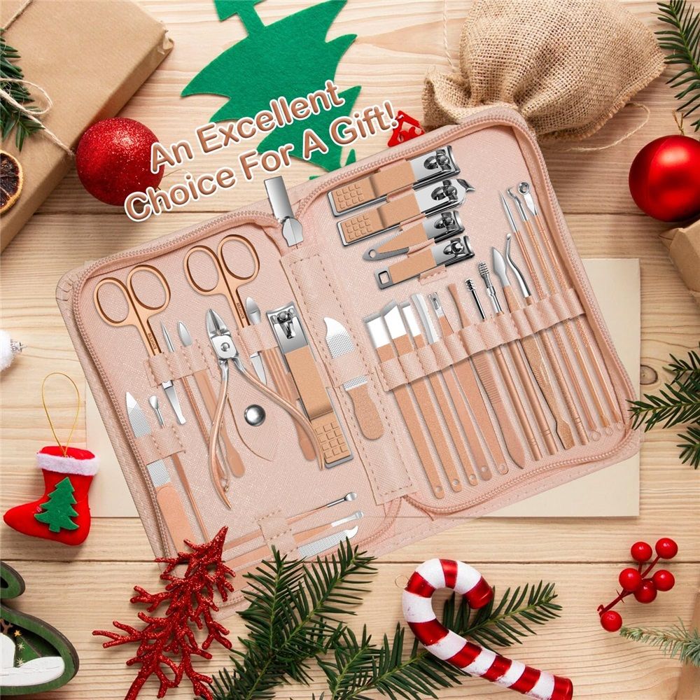 30-Piece Professional Manicure Set，Features Stainless Steel Tools, Carbon Steel Clippers & Travel Case for Women's Home and Travel Grooming，Luxury Nail Care Gift for Her(rose gold) VXN Beauty