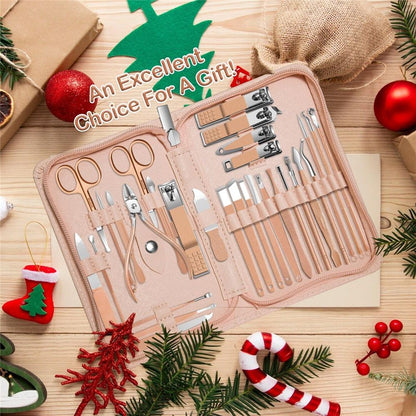 30-Piece Professional Manicure Set，Features Stainless Steel Tools, Carbon Steel Clippers & Travel Case for Women's Home and Travel Grooming，Luxury Nail Care Gift for Her(rose gold) VXN Beauty