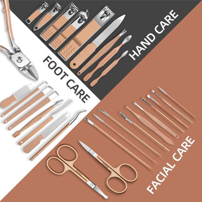 30-Piece Professional Manicure Set，Features Stainless Steel Tools, Carbon Steel Clippers & Travel Case for Women's Home and Travel Grooming，Luxury Nail Care Gift for Her(rose gold) VXN Beauty