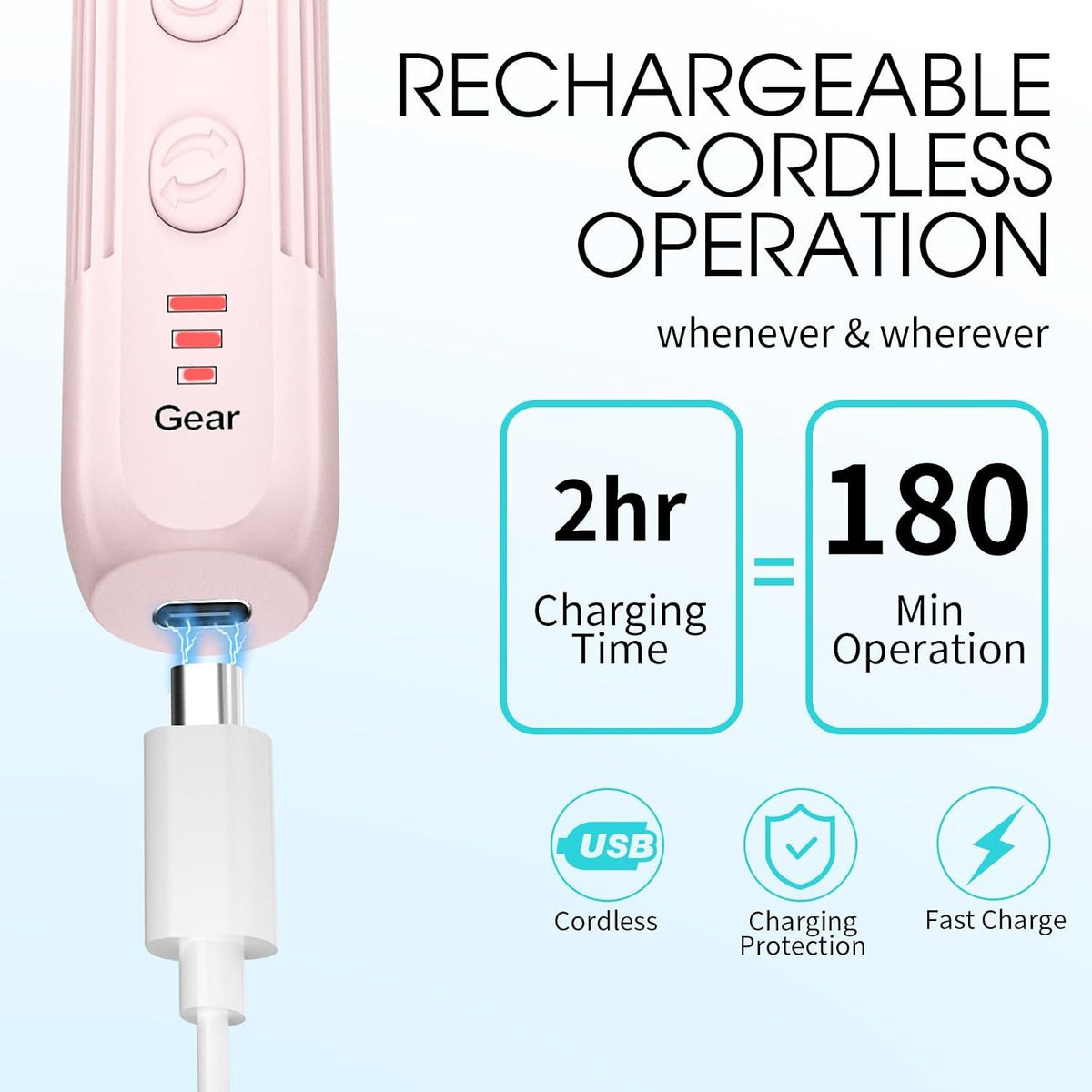Electric Nail Drill, Professional Manicure Pedicure Kit, Cordless Electric Nail File Set, Rechargeable Pedicure Tools for feet, 3 Speeds Hand Foot Care Nail Drill for Thick Nail Toenail Cuticle VXN Beauty