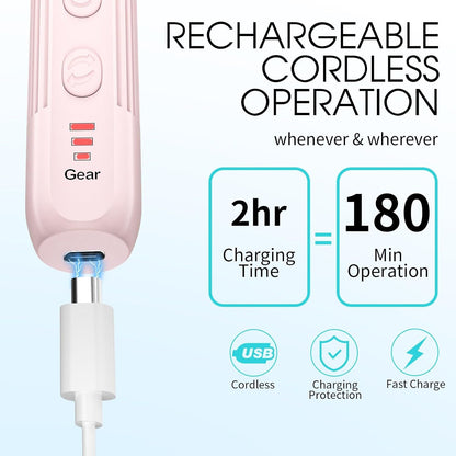 Electric Nail Drill, Professional Manicure Pedicure Kit, Cordless Electric Nail File Set, Rechargeable Pedicure Tools for feet, 3 Speeds Hand Foot Care Nail Drill for Thick Nail Toenail Cuticle VXN Beauty