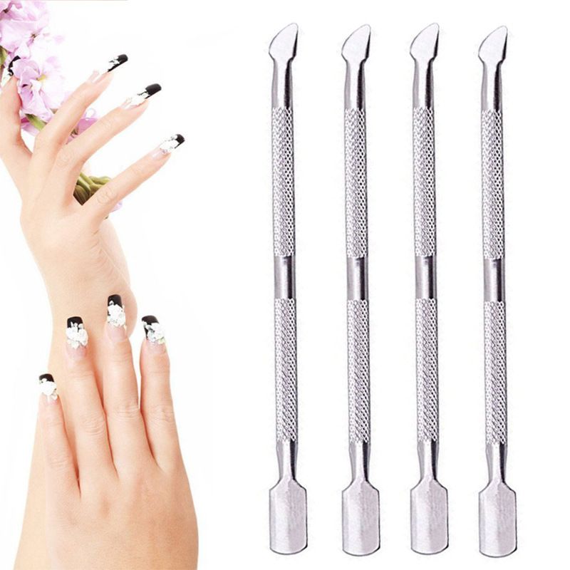 4 Pieces Nail Cuticle Pusher Stainless Steel Nail Polish Cuticle Remover Double Ended Manicure Nail Pedicure Tool Metal VXN Beauty