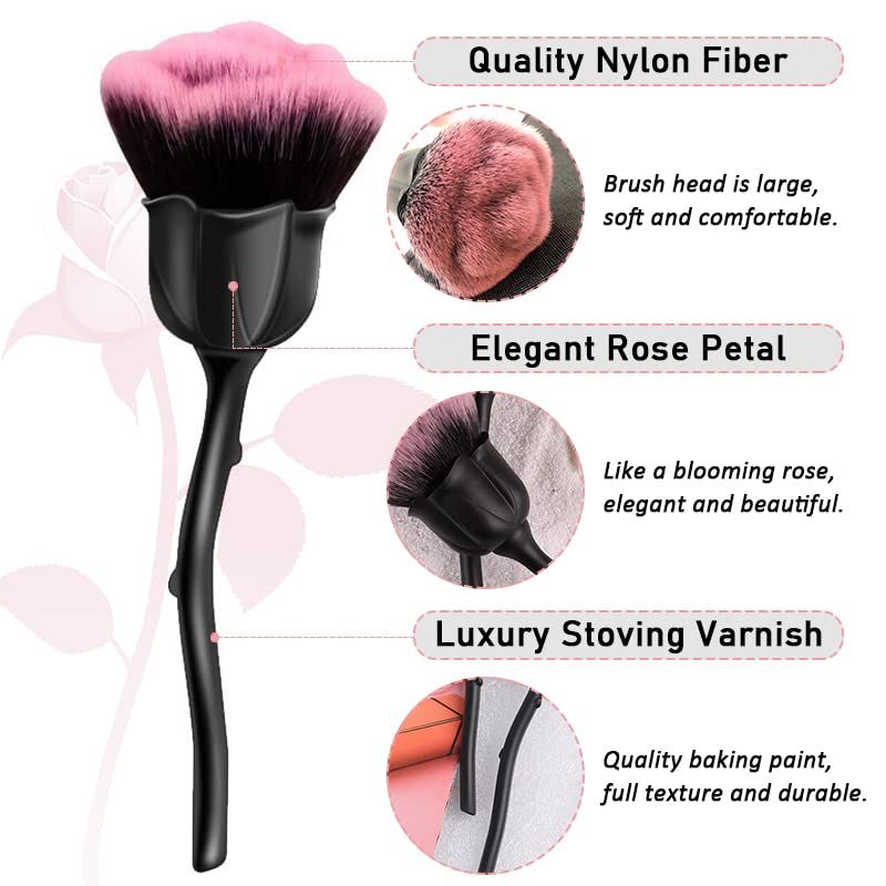 Nail Dust Brush, Fiber Hair Nail Art Brush, Rose Shape Nail Dust Brush for Remove Nail Dust and Powder VXN Beauty