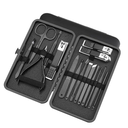 Black Nail Clipper 18 Set Stainless Steel Manicure Nail Scissors Pedicure Kit Nippers Trimmer Care Tool with Travel Case Kit VXN Beauty