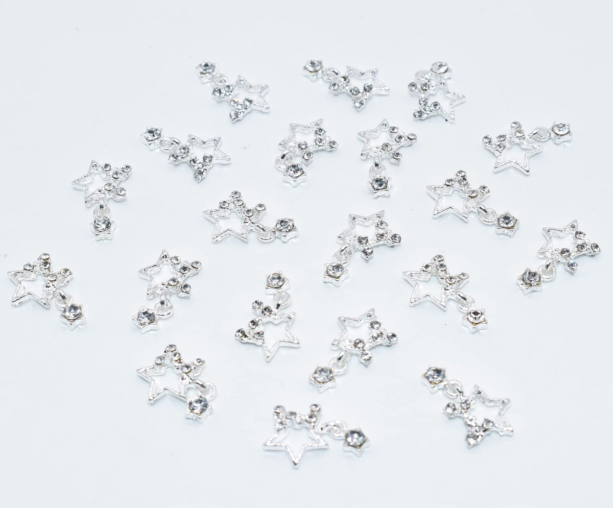 10 Pcs Nail Charms Silver Nail Charms for Nail Art Jewels Nail Rhinestones and Charms for Nails Designs Charms 3D Stars Charm VXN Beauty