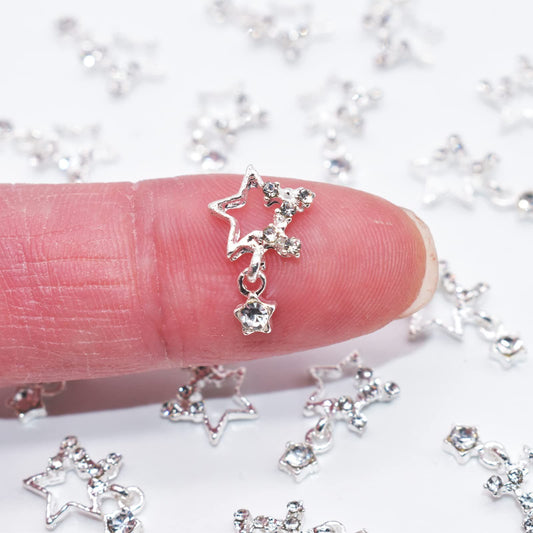 10 Pcs Nail Charms Silver Nail Charms for Nail Art Jewels Nail Rhinestones and Charms for Nails Designs Charms 3D Stars Charm VXN Beauty