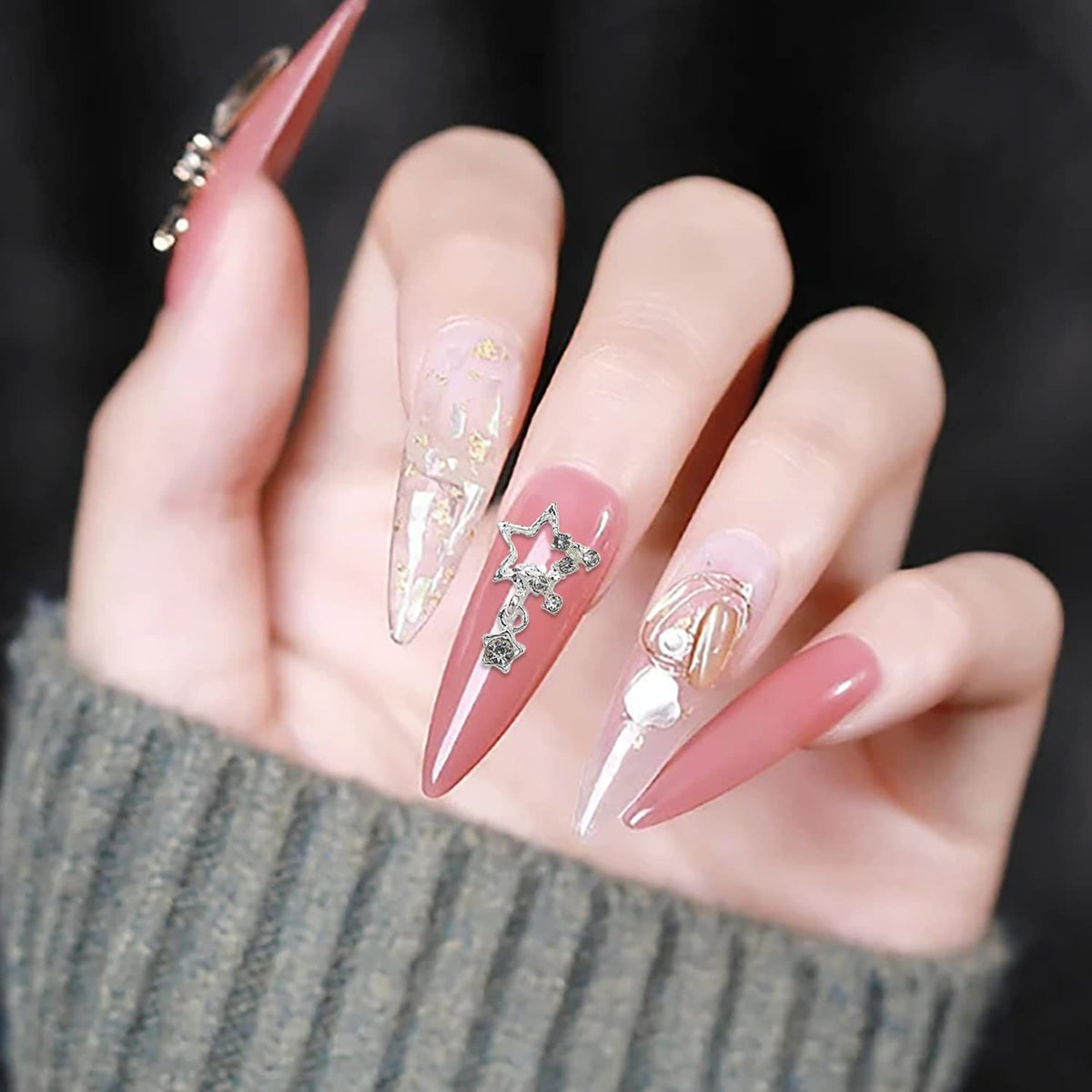10 Pcs Nail Charms Silver Nail Charms for Nail Art Jewels Nail Rhinestones and Charms for Nails Designs Charms 3D Stars Charm VXN Beauty