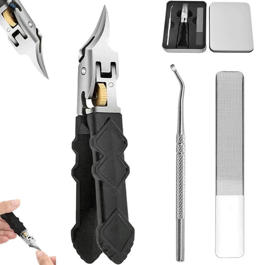 Black Anti-Slip Grip Gear Lock Nail Clipper Set, Professional-Grade Manicure Tool with Ultra-Sharp Tips for Precise Access to Nail Grooves VXN Beauty