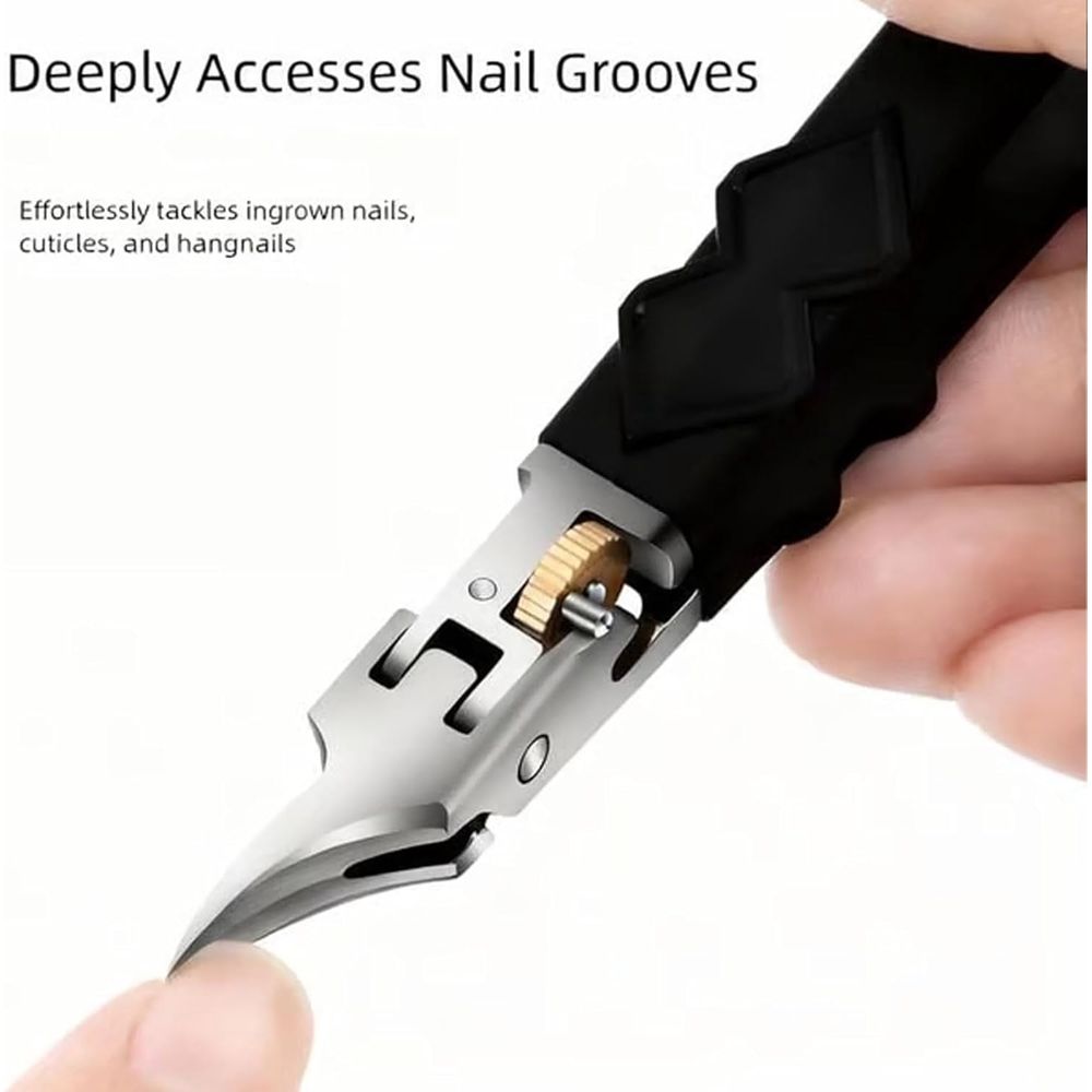 Black Anti-Slip Grip Gear Lock Nail Clipper Set, Professional-Grade Manicure Tool with Ultra-Sharp Tips for Precise Access to Nail Grooves VXN Beauty