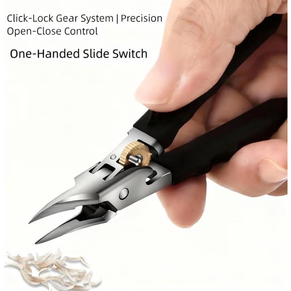 Black Anti-Slip Grip Gear Lock Nail Clipper Set, Professional-Grade Manicure Tool with Ultra-Sharp Tips for Precise Access to Nail Grooves VXN Beauty