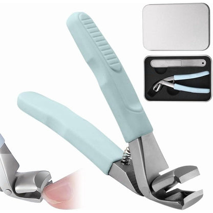 Toenail Clippers for Seniors, Angled Head Nail Clippers for Men Women, Wide Jaw Opening Anti-Splash Toe Nail Clippers for Thick Nails for Seniors Long Handle Nail Cutter (Blue, with Nail File) VXN Beauty