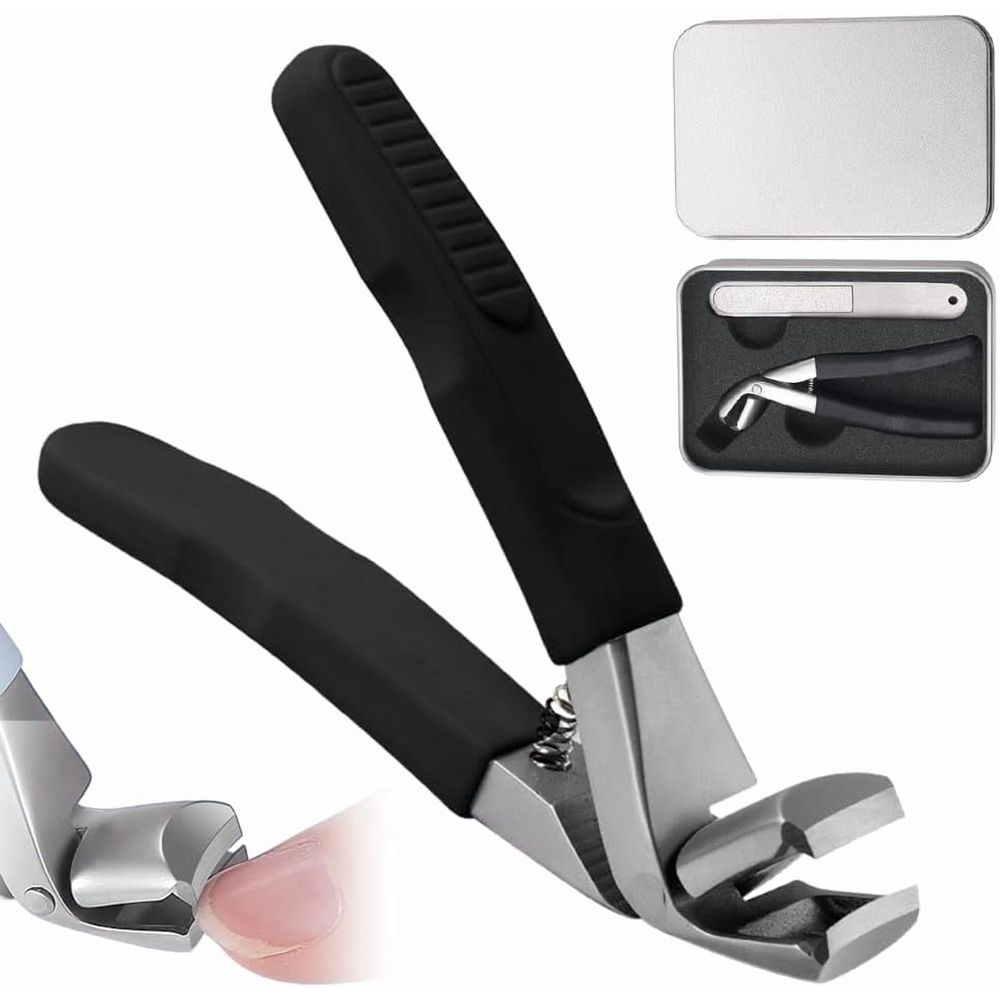 Toenail Clippers for Seniors, Angled Head Nail Clippers for Men Women, Wide Jaw Opening Anti-Splash Toe Nail Clippers for Thick Nails for Seniors Long Handle Nail Cutter (Blue, with Nail File) VXN Beauty