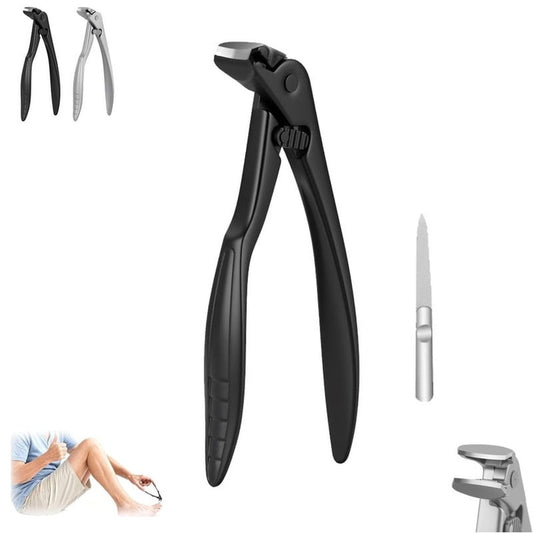 Stainless Steel Nail Clipper with Curved Precision Blades, Wide Jaw Toenail Clippers for Thick Nails Seniors, Ergonomic Long Handle Nail Cutter with Catcher for Men Women VXN Beauty