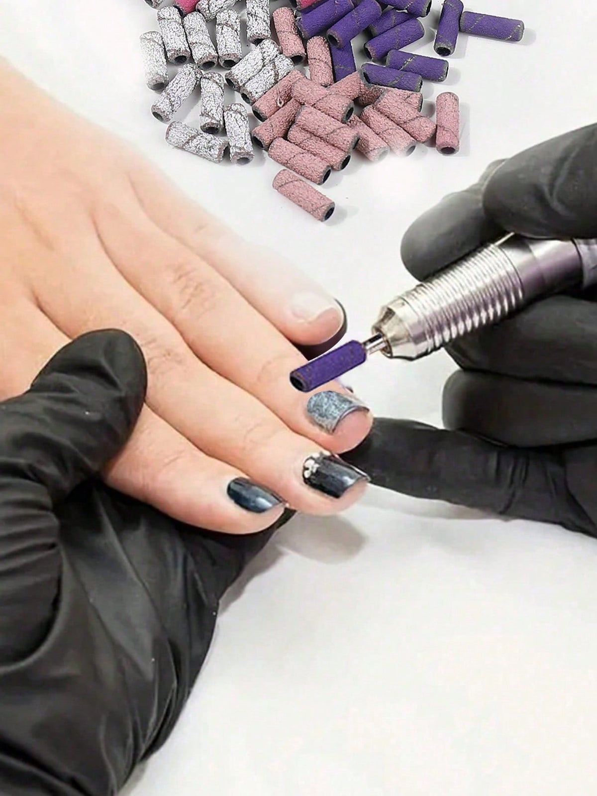 60pcs 4 Grits With Mini Mandrel Nail Art 3mm Mini Grinding Sand Ring Bands Set Electric Grinding Machine Nail Grinding Head Nail Drill Bits Manicure Tools VXN Beauty