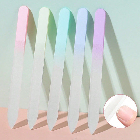 5PC Glass Nail Files Glass Fingernail Files Professional Manicure Tool For Natural Nails Gradient Color Buffer Nail Care For Salon Gift Macaron Color Nail Art Supply VXN Beauty