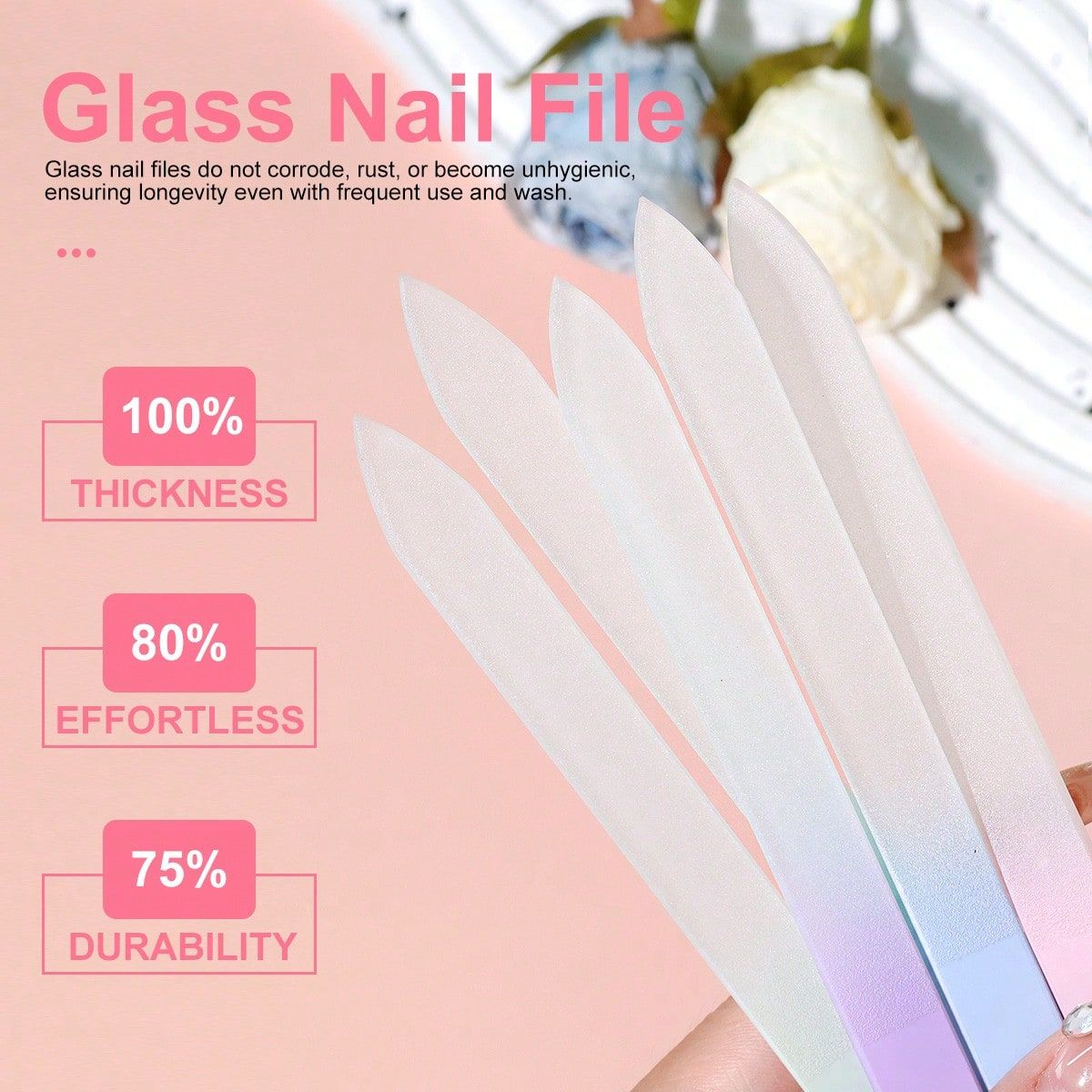 5PC Glass Nail Files Glass Fingernail Files Professional Manicure Tool For Natural Nails Gradient Color Buffer Nail Care For Salon Gift Macaron Color Nail Art Supply VXN Beauty