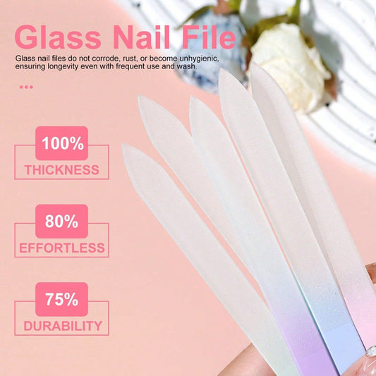 5PC Glass Nail Files Glass Fingernail Files Professional Manicure Tool For Natural Nails Gradient Color Buffer Nail Care For Salon Gift Macaron Color Nail Art Supply VXN Beauty