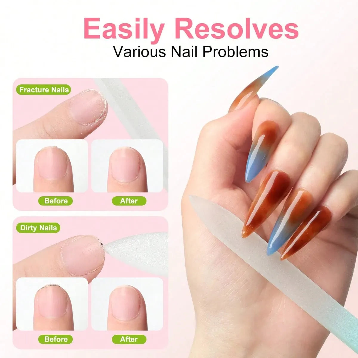 5PC Glass Nail Files Glass Fingernail Files Professional Manicure Tool For Natural Nails Gradient Color Buffer Nail Care For Salon Gift Macaron Color Nail Art Supply VXN Beauty