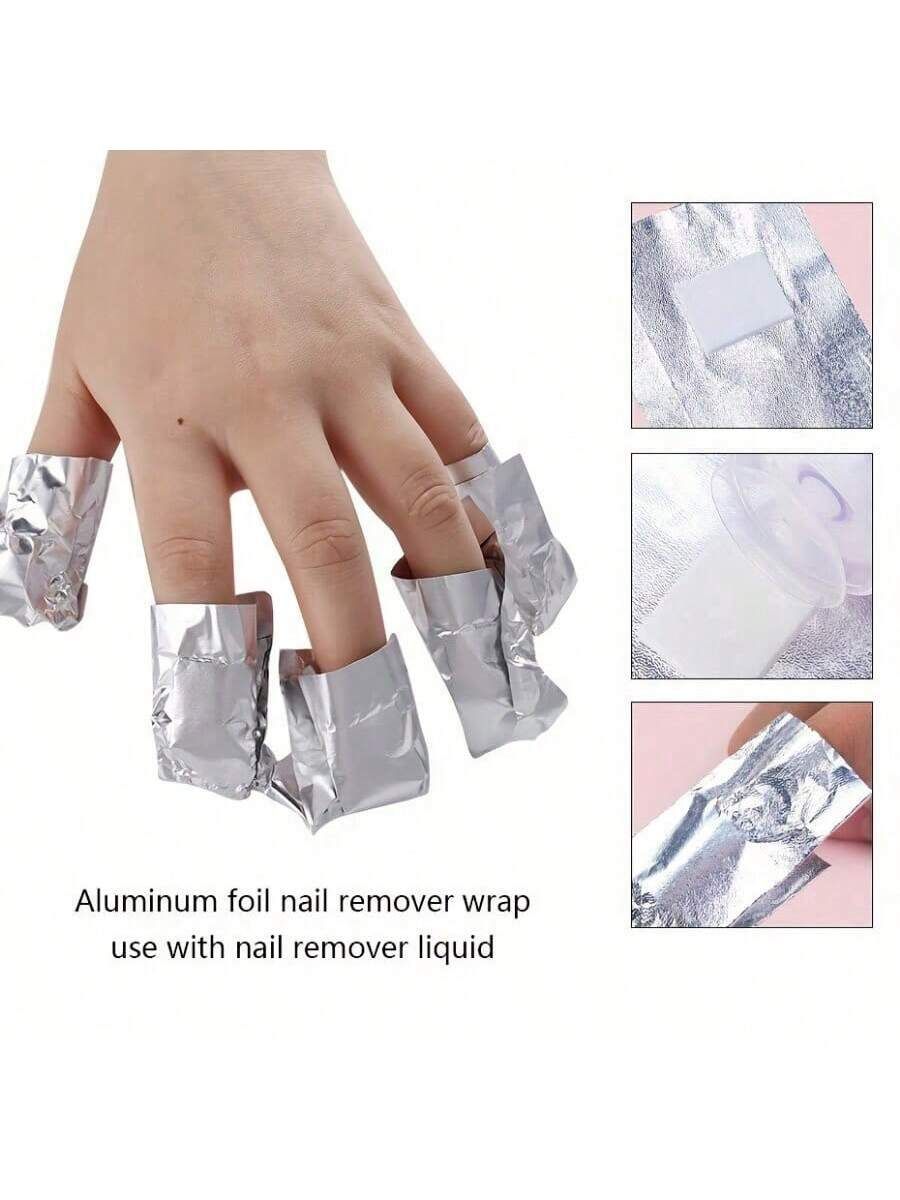 100pcs Aluminum Foil Nail Polish Remover Pads Absorbent Fabric Blocks For Home Manicure Salon Use Remove Gel Polish Acrylic Nails Nail Supplies Tools VXN Beauty