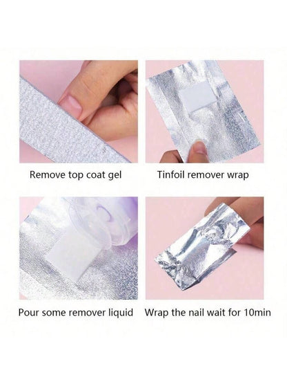 100pcs Aluminum Foil Nail Polish Remover Pads Absorbent Fabric Blocks For Home Manicure Salon Use Remove Gel Polish Acrylic Nails Nail Supplies Tools VXN Beauty