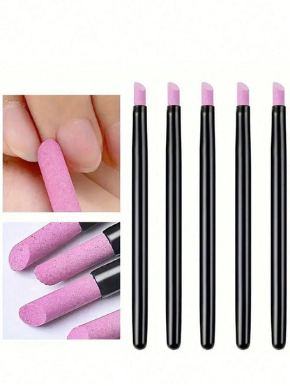 5Pcs Nail Art Tool Set 45 Degree Cuticle Remover Dead Skin Pusher Nail Buffer Polisher Pen Quartz Ceramic Head Manicure Pedicure Kit Home Professional Use Nail Black VXN Beauty