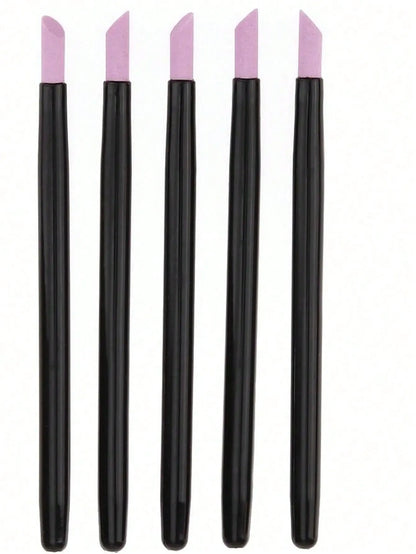 5Pcs Nail Art Tool Set 45 Degree Cuticle Remover Dead Skin Pusher Nail Buffer Polisher Pen Quartz Ceramic Head Manicure Pedicure Kit Home Professional Use Nail Black VXN Beauty