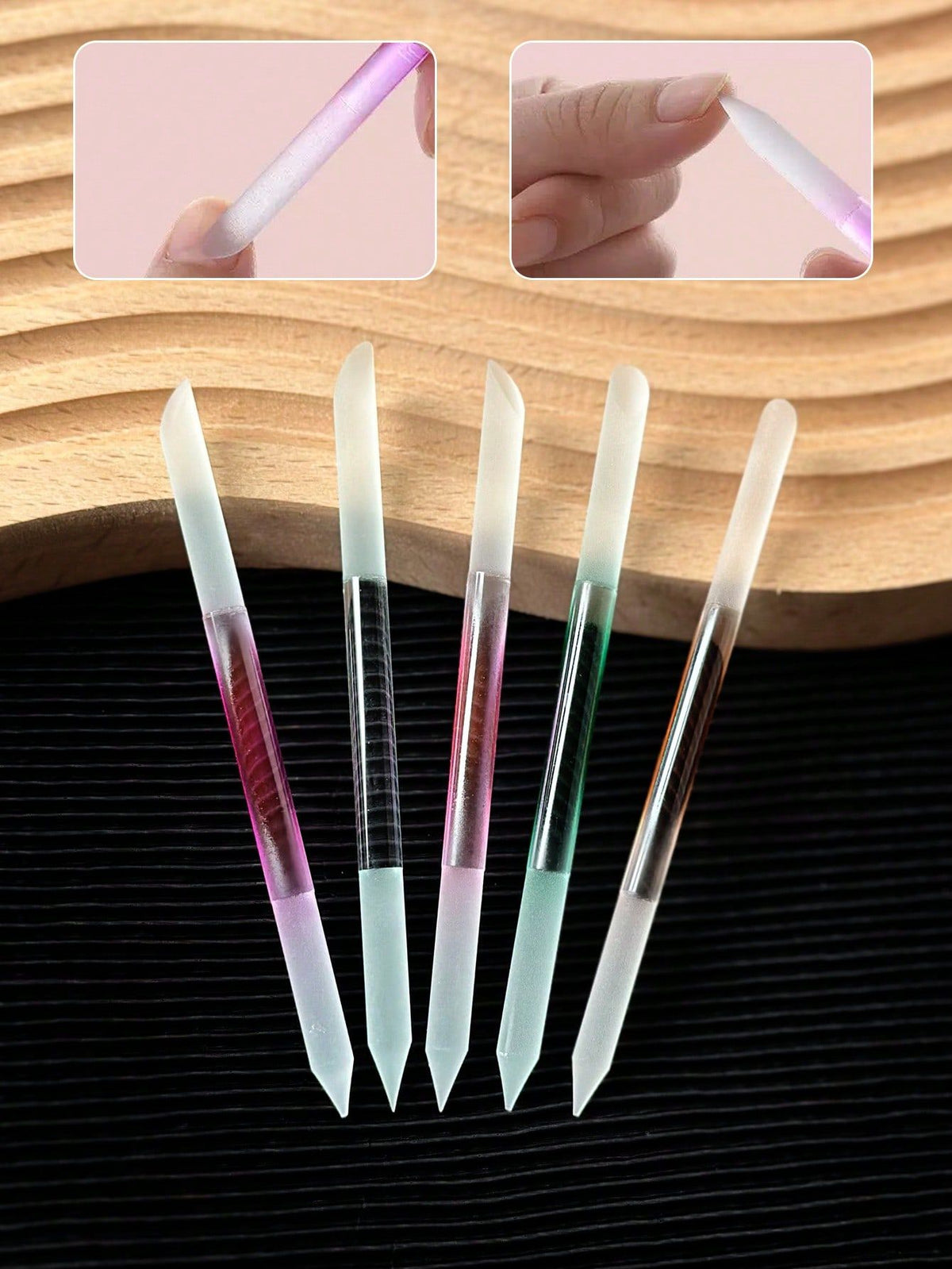 5pc Colorful Glass Nail File Cylindrical Double Sided Grinding Rod Nail Care Detail Treatment Polishing Cuticle Removal Tool Manicure Pedicure Salon Home Use VXN Beauty