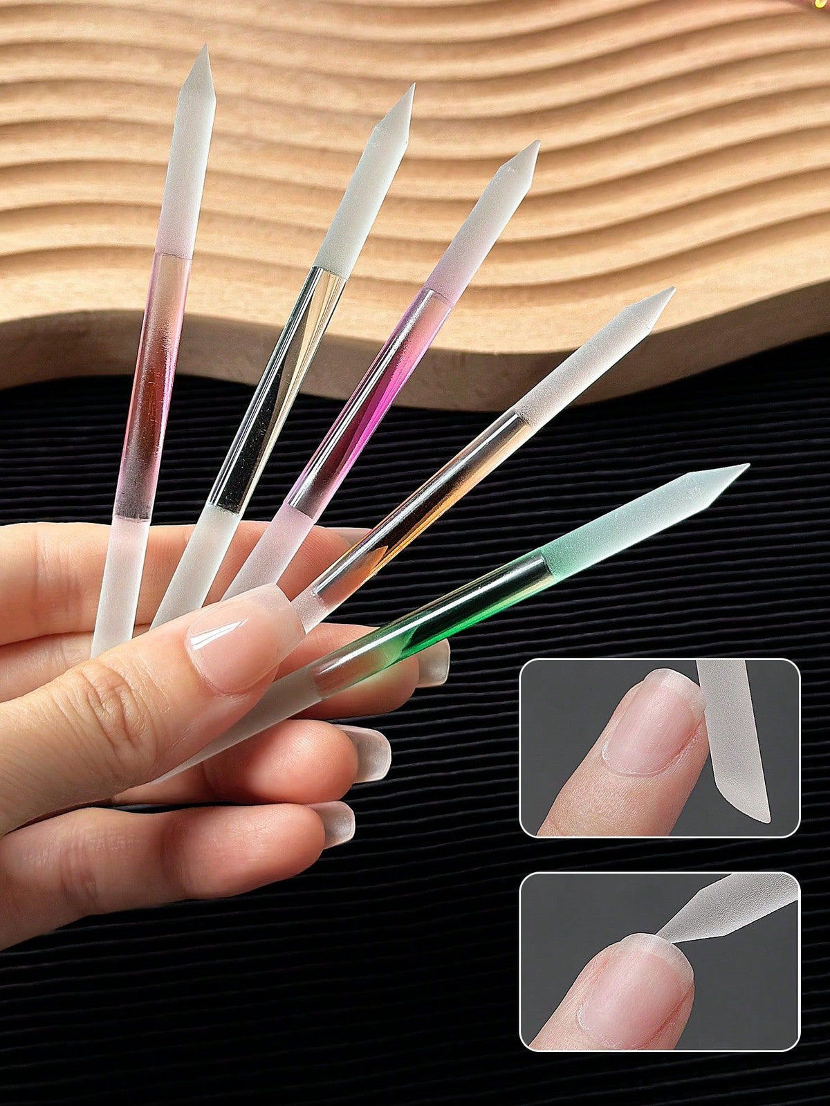 5pc Colorful Glass Nail File Cylindrical Double Sided Grinding Rod Nail Care Detail Treatment Polishing Cuticle Removal Tool Manicure Pedicure Salon Home Use VXN Beauty