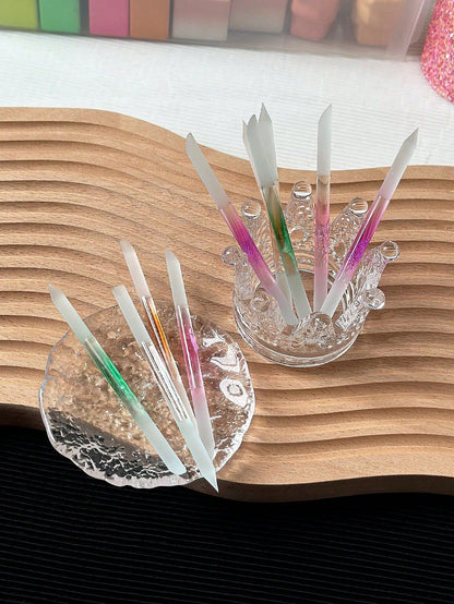 5pc Colorful Glass Nail File Cylindrical Double Sided Grinding Rod Nail Care Detail Treatment Polishing Cuticle Removal Tool Manicure Pedicure Salon Home Use VXN Beauty