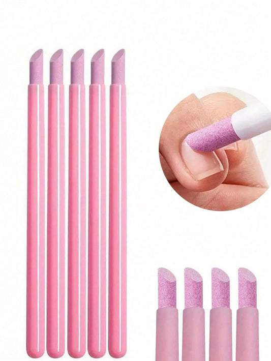 5Pcs Nail Art Tool Set 45 Degree Cuticle Remover Dead Skin Pusher Nail Buffer Polisher Pen Quartz Ceramic Head Manicure Pedicure Kit Home Professional Use Nail Pink VXN Beauty