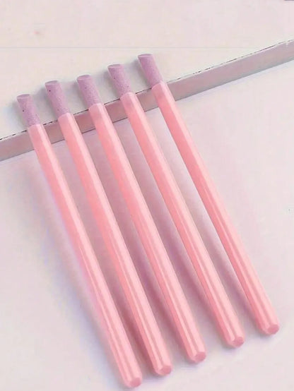 5Pcs Nail Art Tool Set 45 Degree Cuticle Remover Dead Skin Pusher Nail Buffer Polisher Pen Quartz Ceramic Head Manicure Pedicure Kit Home Professional Use Nail Pink VXN Beauty