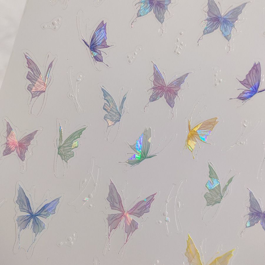 2PCS Butterfly Nail Art Foils Transfer Stickers Holographic Foil Nail Art Supplies Nail Decals Adhesive Designs Nails DIY VXN Beauty