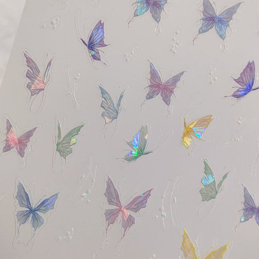 2PCS Butterfly Nail Art Foils Transfer Stickers Holographic Foil Nail Art Supplies Nail Decals Adhesive Designs Nails DIY VXN Beauty