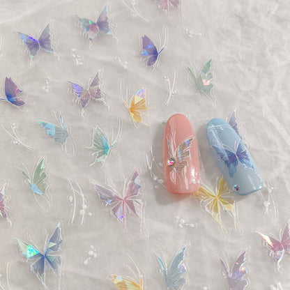 2PCS Butterfly Nail Art Foils Transfer Stickers Holographic Foil Nail Art Supplies Nail Decals Adhesive Designs Nails DIY VXN Beauty