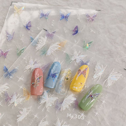 2PCS Butterfly Nail Art Foils Transfer Stickers Holographic Foil Nail Art Supplies Nail Decals Adhesive Designs Nails DIY VXN Beauty