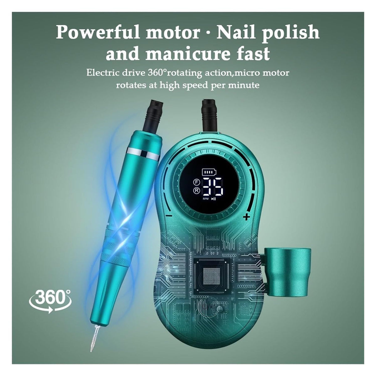 35000RPM Portable Nail Drill Machine Professional Rechargeable Efile Nail Drill, Low Heat Electric Nail File for Acrylic(Green) VXN Beauty
