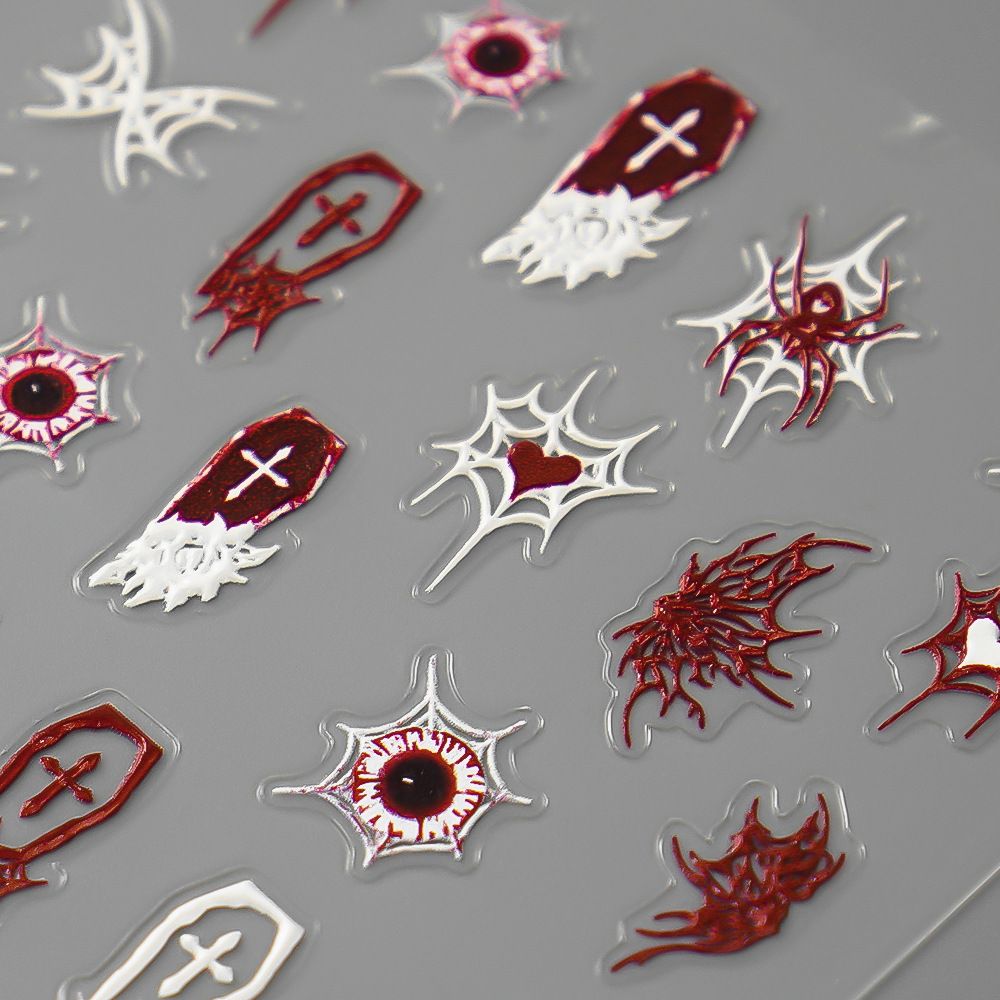 Halloween Theme Nail Art Stickers 5D Embossed Self-Adhesive Nail Decal Horrible Ghost Spider Nail Applique Nail Charm VXN Beauty