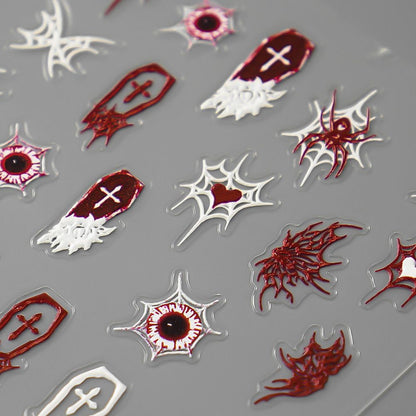 Halloween Theme Nail Art Stickers 5D Embossed Self-Adhesive Nail Decal Horrible Ghost Spider Nail Applique Nail Charm VXN Beauty