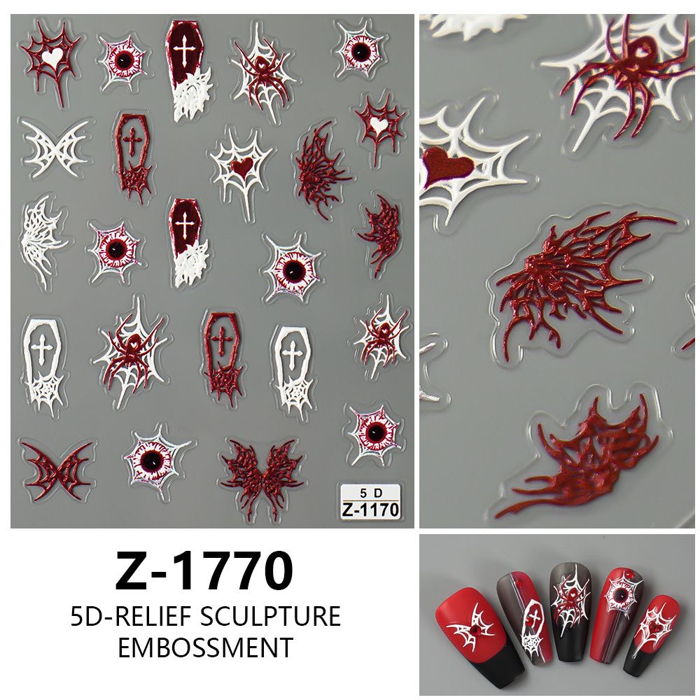 Halloween Theme Nail Art Stickers 5D Embossed Self-Adhesive Nail Decal Horrible Ghost Spider Nail Applique Nail Charm VXN Beauty