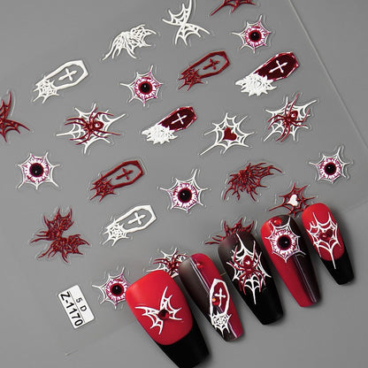 Halloween Theme Nail Art Stickers 5D Embossed Self-Adhesive Nail Decal Horrible Ghost Spider Nail Applique Nail Charm VXN Beauty