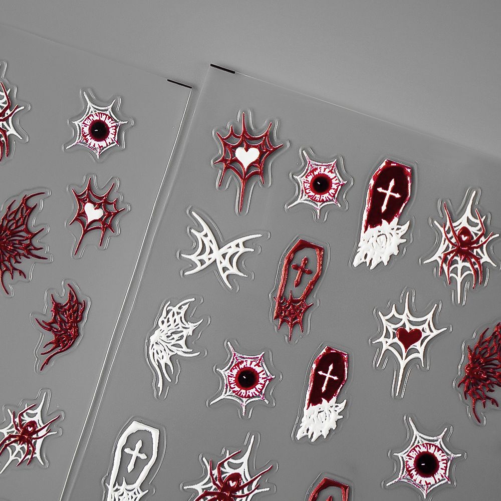 Halloween Theme Nail Art Stickers 5D Embossed Self-Adhesive Nail Decal Horrible Ghost Spider Nail Applique Nail Charm VXN Beauty