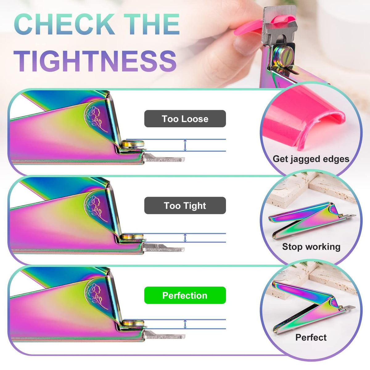 Nail Clippers for Acrylic Nails, Chameleon Premium Metal Acrylic Nail Clippers, Stainless Steel Rainbow Color Trimmer VXN Beauty