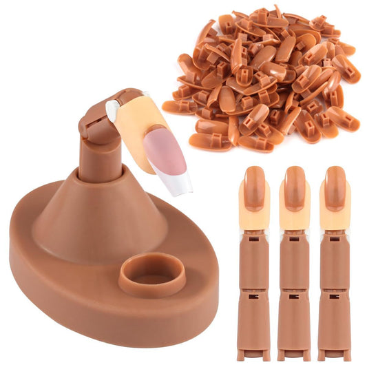 Acrylic Nail Practice Finger Kit, Acrylic Nail Training with 1 Base Stand, 3 Adjustable Fake Fingers, 100 Brown Nail Tips VXN Beauty