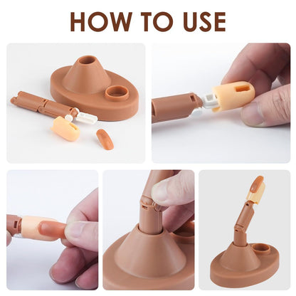Acrylic Nail Practice Finger Kit, Acrylic Nail Training with 1 Base Stand, 3 Adjustable Fake Fingers, 100 Brown Nail Tips VXN Beauty