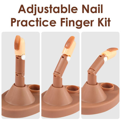 Acrylic Nail Practice Finger Kit, Acrylic Nail Training with 1 Base Stand, 3 Adjustable Fake Fingers, 100 Brown Nail Tips VXN Beauty