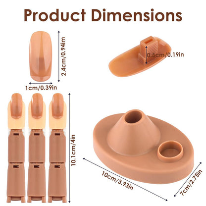 Acrylic Nail Practice Finger Kit, Acrylic Nail Training with 1 Base Stand, 3 Adjustable Fake Fingers, 100 Brown Nail Tips VXN Beauty