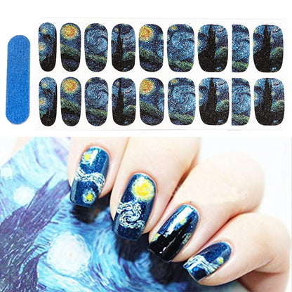 3D Van Gogh's Starry Night Fullnail Stickers, Full Nail Starry Sky Art Gel Nail Polish Sticker Decals, Shimmery Glittery VXN Beauty